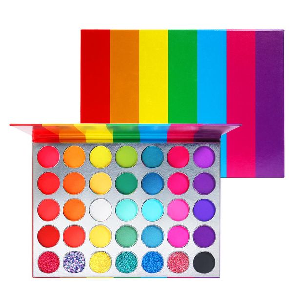 Schatten -Lidschatten -Palette farbenfrohe Regenbogenmatte und Schimmer gepresstes Glitzer, mischbare helle Make -up -Palette für Frauen