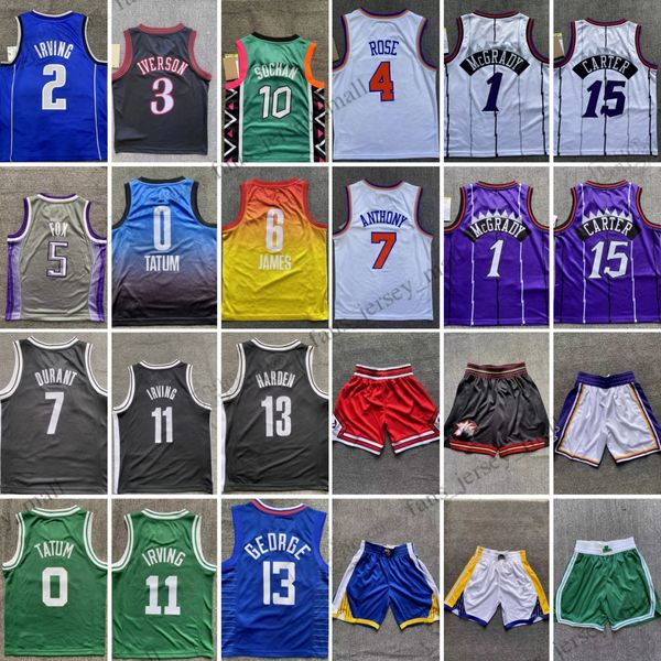 Camisa de basquete estampada juvenil Shorts para todos os times Iverson Curry Thompson Wiggins James Davis Tatum Brown Irving Doncic Butler Wade McGrady Carter Rose Morant Anthony