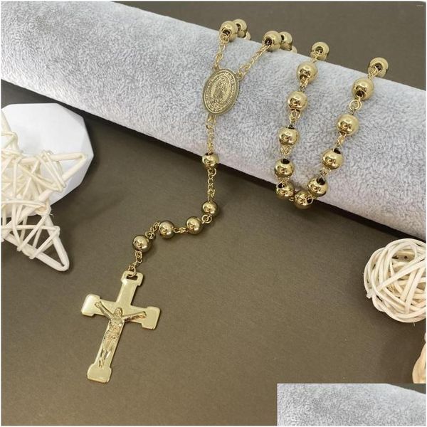 Anhänger Halsketten Anhänger Halsketten 8Mm Kreuz Rosenkranz Halskette Deguadalupe Kruzifix Kette Edelstahl Schmuck Männer Und Frauen Drop Lieferung Anhänger Dhkbi