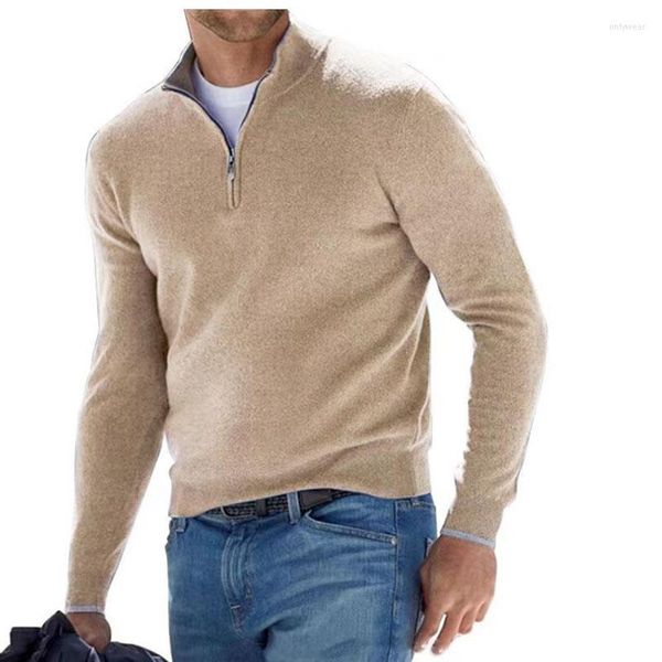 Maglioni da uomo Autunno a maniche lunghe con scollo a V in pile Zip Maglione casual da uomo Top Polo Tinta unita Elastico Slim Warm