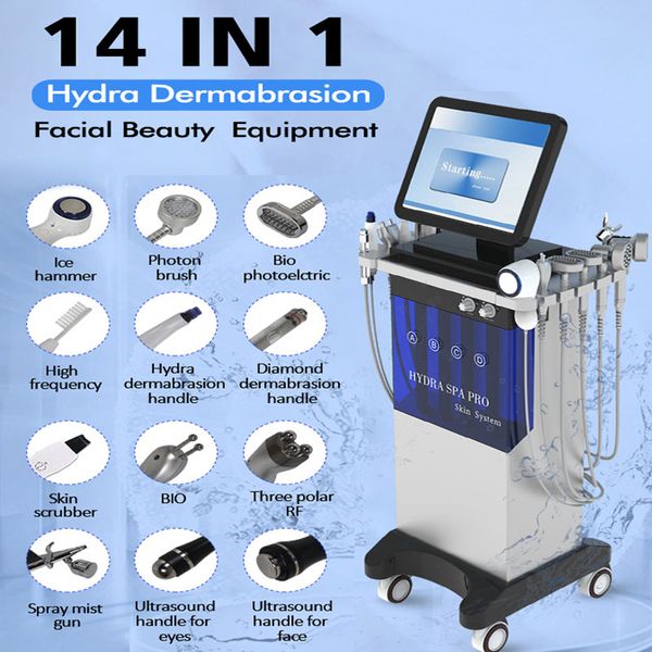 Alta frequência 14 em 1 MicrodermoBrasion Hydro Machine encolher os poros de hidradermabrasão Hydra Deep Facial Cleaning Spa Instrument