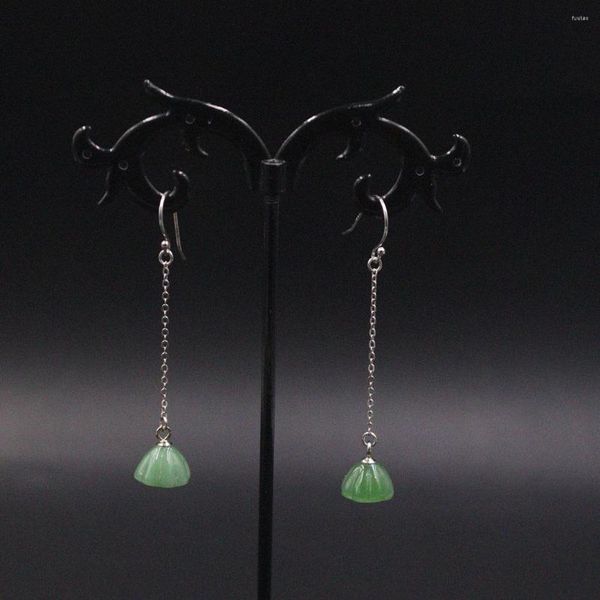 Orecchini pendenti in puro argento sterling S925 a goccia per donna con gancio di loto in avventurina di giada verde