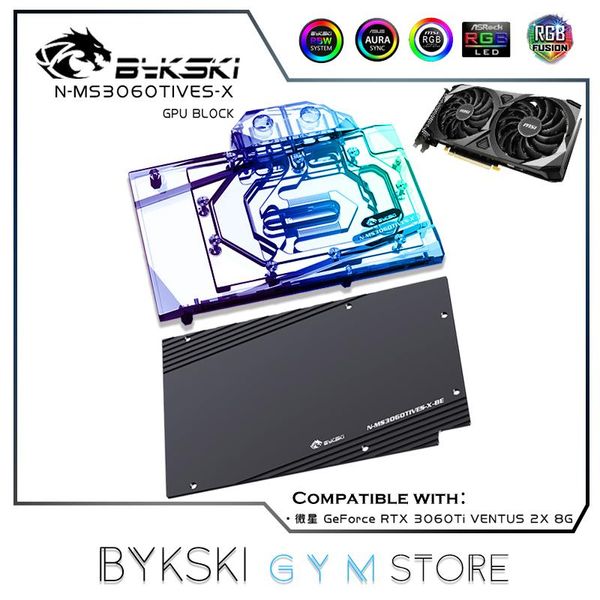 GPU di bykski di raffreddamento con blocco backplate per MSI RTX 3060ti Ventus 2x 8G Radiatore VGA Blocco Watercooler GPU 12V/5V RGB NMS3060Tivesx