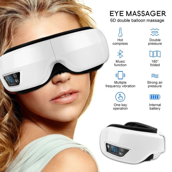 2023 mais novo massageador de olhos 6d inteligente airbag vibração instrumento de cuidados com os olhos compressa quente bluetooth óculos de massagem ocular fadiga bolsa rugas