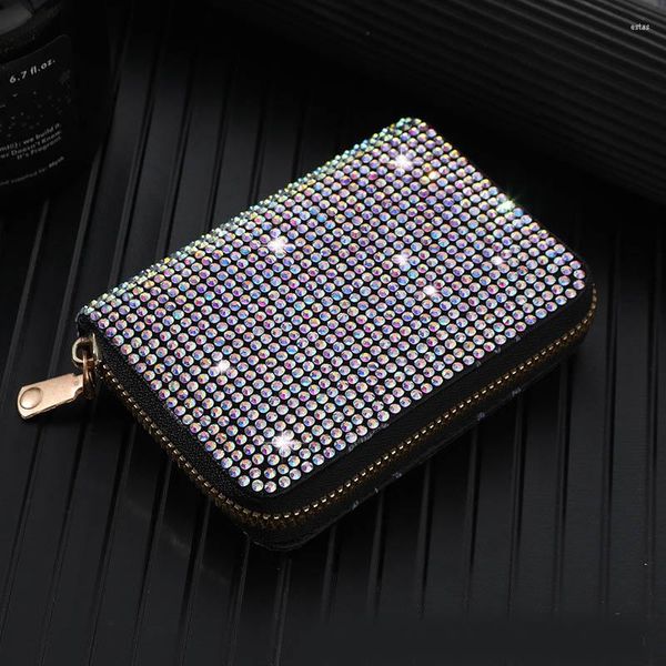 Porta-cartões Moda Bolsa de órgão com diamante cintilante Carteira de couro PU Bolsa de negócios feminina Mini bolsa com zíper Clutch