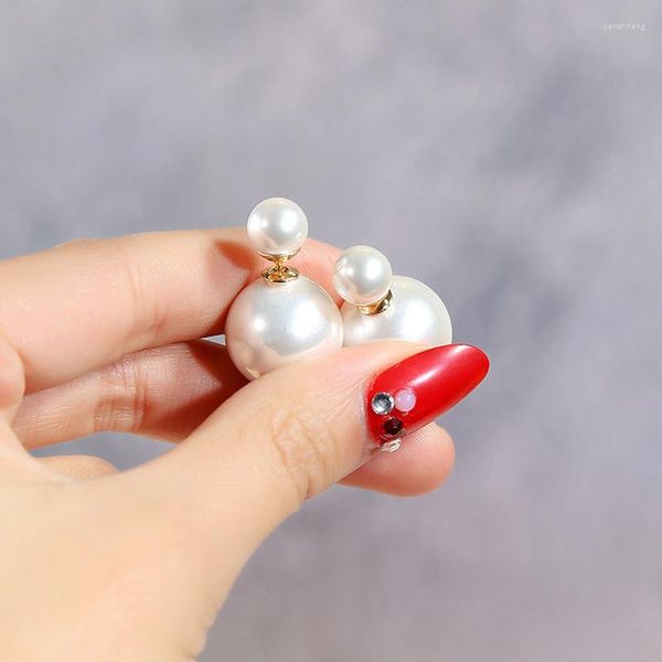 Ohrstecker Ajojewel Klassische doppelseitige Perle für Frauen Einfache Ohrstecker Damenschmuck Modeaccessoires Geschenk