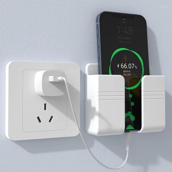 Ganchos Suporte para celular de parede Plug Dock Stand de carregamento Caixa de armazenamento de controle remoto Suporte de organizador montado sem perfurações