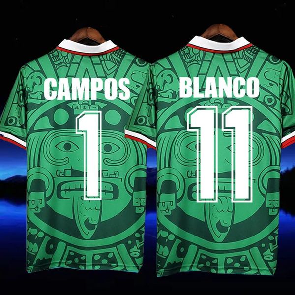 T-Shirts 1998 MEXIKO RETRO-FUSSBALLMANNSCHAFTS-HEMD FUSSBALLTRIKOTHEIM HOME CAMPOS BLANCO CAMISA DE TIME FUTEBOL MAILLOT UNIFORM AUF LAGER