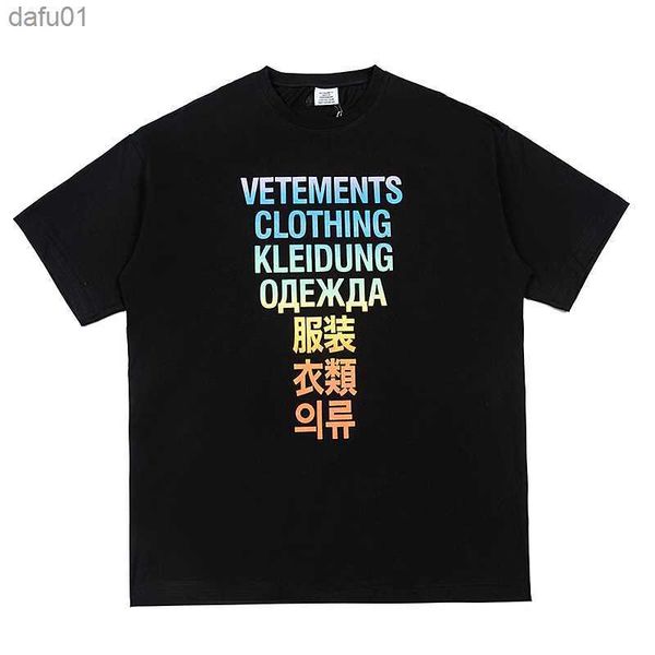 Kaliteli 2023 Vetements Moda T-Shirt Erkekler 1 1 Vetements Büyük boy Gömlekler Arka Yaka Ton İşlemeli Mektup Kadın Tees L230520