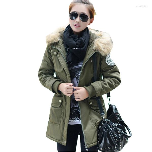 Trench Coats Feminino Parka Casual Outwear Outono Inverno Casaco Militar com Capuz Jaqueta de Pele Feminina E QQ032