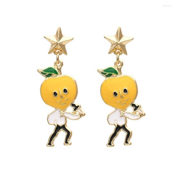 Orecchini pendenti Simpatici olio gocciolante Frutta Limone Figure Moda Metallo Smalto Stella per gioielli da donna Accessori regalo