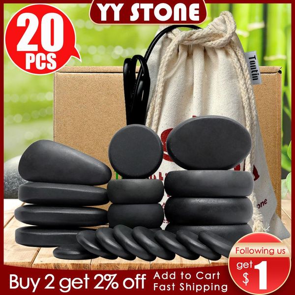 Entspannung Tontin 20 teile/satz Hot Stone Massage Set Heizung Box Lindern Stress Rückenschmerzen Gesundheit Pflege Lava Basalt Runde Massage Werkzeug Steine