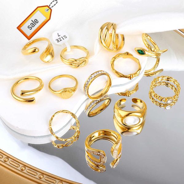 Anéis de joias elegantes elegantes da moda vintage banhado a ouro 18k personalizado de aço inoxidável 316l para mulheres