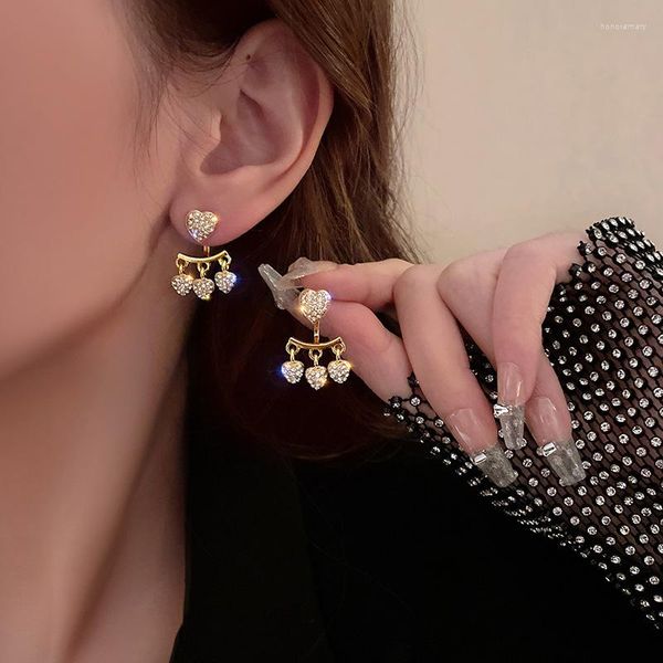 Orecchini a bottone 2023 strass a forma di cuore in metallo elegante appoggiano gioielli di moda coreani per accessori per ragazze donna all'ingrosso