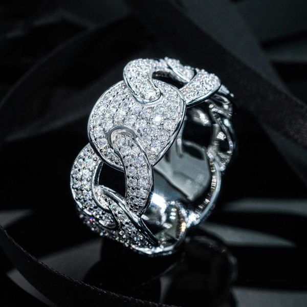 Neue Mode Herren Bling Ringe S925 Sterling Silber Moissanit Kubanischen Ring für Männer Frauen Party Hochzeit Schönes Geschenk