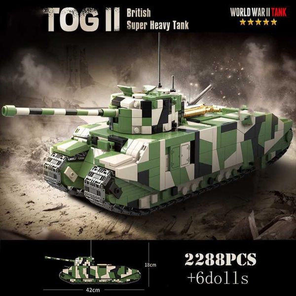 New Military WW2 British TOG II Super Heavy Tank Building Blocks World War 2 Army Soldato Figura Armi Mattoni Giocattoli per bambini Regalo L230522