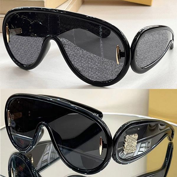 Wellenmasken-Sonnenbrille LW40108I schwarz mit Logo-Gläsern Damen-Designerbrille mit ovalem, übergroßem Rahmen Sonnenbrille aus Acetatfasermaske Modische Laufstegbrille