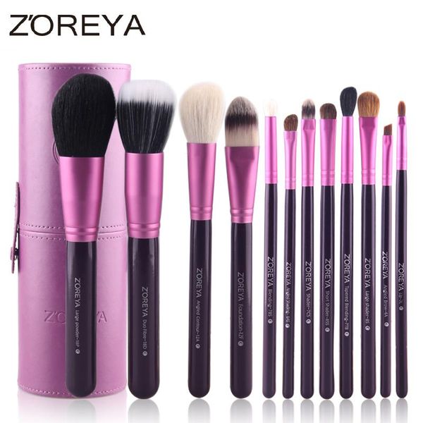 Pinsel Zoreya Marke 12 stücke Natürliche Ziegenhaar Make-Up Pinsel Frauen Professionelle Kosmetische Werkzeug Make-Up Halter Puder Pinsel Set tier Wolle