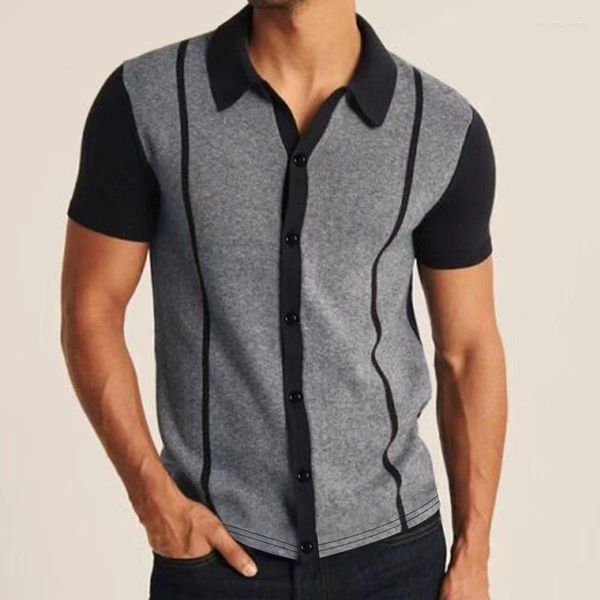 Männer Casual Hemden Männer Sommer Kurzarm T-shirt Für Mann Patchwork T-shirt 2023 Slim Button Revers Formale Streetwear Mode gestrickte Polo