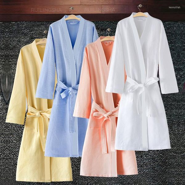 Мужская одежда для сна в продаже мужчины женщины сосут вафельный халат и размер сексуальный кимоно для ванной комнаты мужская платья летняя одежда мужского лаунжа