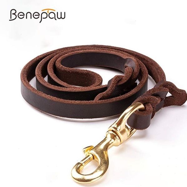 Leinen Benepaw Highend Cowhide Leder Leine Hunde Handgefertigte Tierleine für große Hunde Brasssplated Hot Sale Pet Supplies Shop Shop