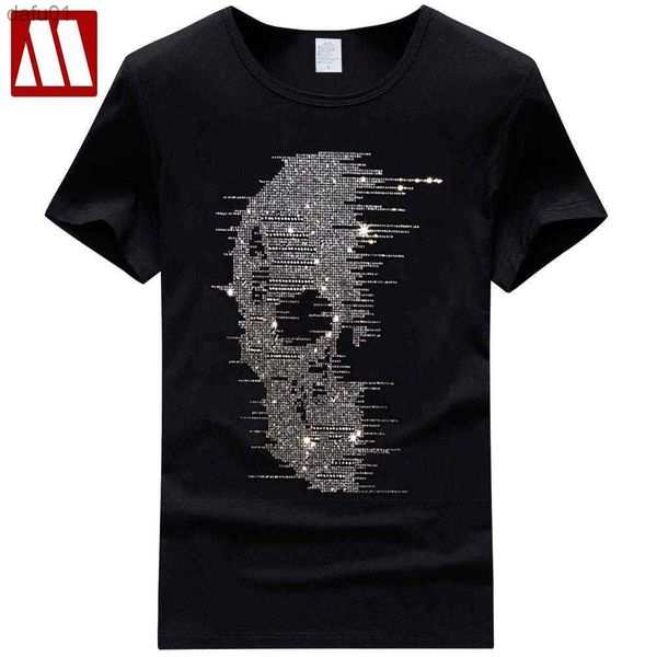 Estilo Britânico Mens Summer Skull T Shirts Blingbling T-Shirt Homme Fashion Streetwear Rhinestones Print Man Tees Camisetas Hombre L230520