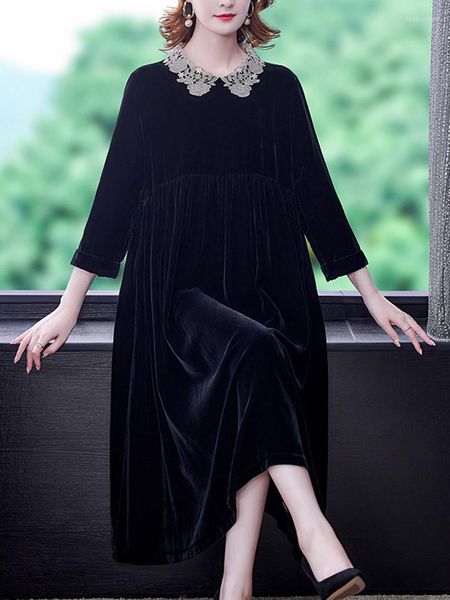 Vestidos casuais outono inverno veludo vestido maxi vintage para mulheres elegante preto manga longa baile de formatura moda coreana vestidos de noite