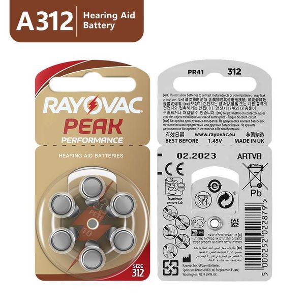 Pflegehörgeräte Batterie 60 PCs Rayovac Peak Performance Hörgeräte Batterien 312 312A A312 PR41.Zinkbatterie für Lufthörgeräte