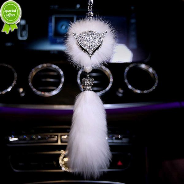 Nova moda diamante cristal pingente de carro decoração espelho retrovisor pendurado ornamentos de pele de raposa estilo do carro acessórios interiores presentes