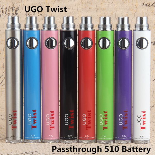 Vision eVod Twist VV Değişken Voltaj E Çiğ 510 Vape Pil 650 900mAh eGo C UGO Mikro USB Geçişli Şarj Kabloları ile Spin