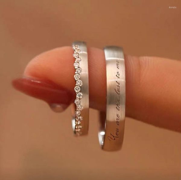 Cluster Ringe Europäische Mode prägnante englische Schriftzug Paar eingelegt mit Zirkon Ring für Männer und Frauen Eheschmuck Liebesgeschenk