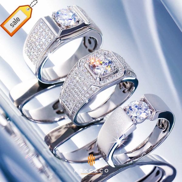KRKC Luxus D Farbe VVS1 1 CT 3 CT 925 Sterling Silber Diamant Verlobungsring für Männer