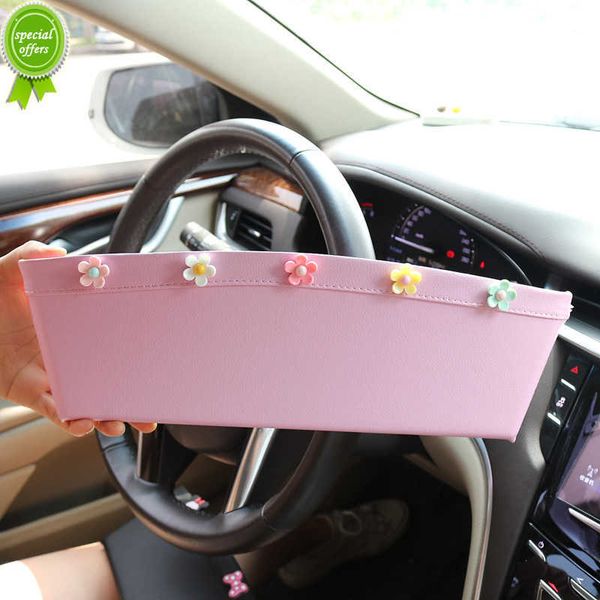 New Cute Cartoon Car Seat Gap PU Leather Storage Box Auto Organizer Pocket Phone Bottle Cup Holder Flower Car Styling Accessories