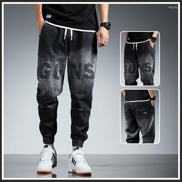 Männer Jeans Mode 2023 Farbverlauf Brief Gedruckt Schwarz Cowboy Hip Hop männer Cargo Hosen Luxus Hosen Koreanischen Stil baggy Arbeit