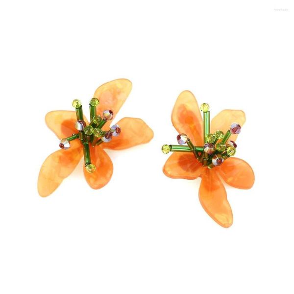 Brincos Pendurados Hipérbole Acrílico Laranja Grande Forma de Flor Stud Jóias de Férias Para Mulheres Resina Frisada Grande Gota Pendurada Presente