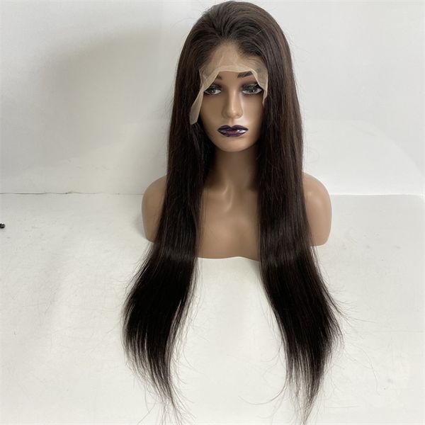 Peruca de cabelo humano virgem brasileiro 150% de densidade, cor natural, reta, sedosa, 13x4, renda frontal, para mulher negra