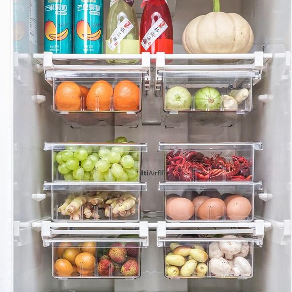 Bottiglie di stoccaggio 4/8 Griglia Cucina Frutta Uovo Organizer Rack Box Frigorifero Congelatore Supporto per ripiano Cassetto estraibile Risparmio di spazio