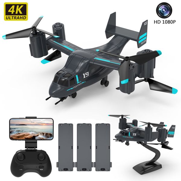 Câmera HD Drone 4K 2.4GHz 1080P HD Band WiFi Quadcopter Altitude Hold RC Helicóptero V22 Osprey Brinquedos de Controle Remoto para Adultos