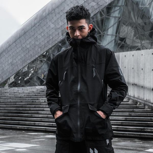 Männer Jacken 2023 Frühling Taktische Wasserdichte Windjacke Herren Schwarz Cargo Jacke Hip Hop Streetwear Mit Kapuze Mäntel