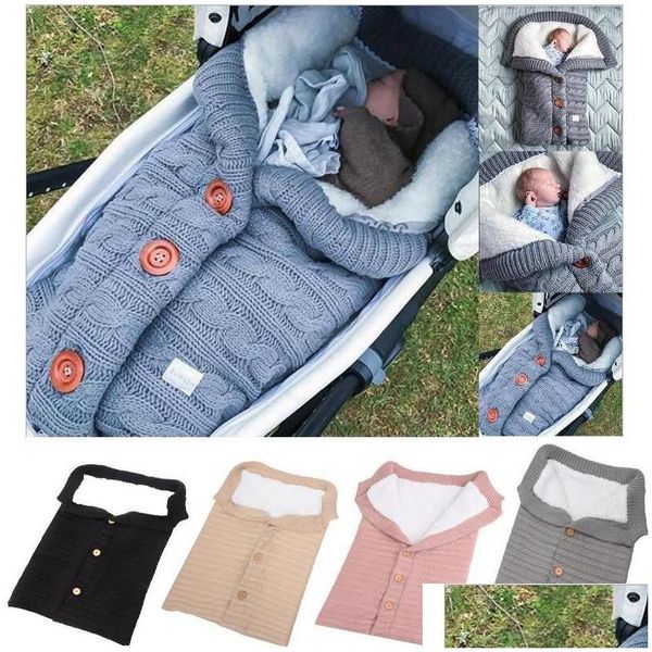 Andere Heimtextilien Born Infant Baby Swaddling Schlafsack Kinderwagen Slee Taschen Warme dicke Strickschlafsäcke Button Wrap Dh0747 Drop Delive Dhtyr