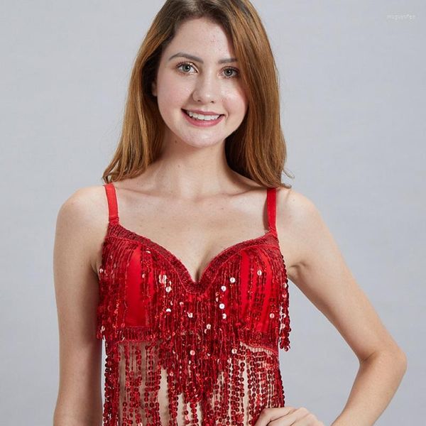 Abbigliamento da palcoscenico Moda Donna Reggiseni Costumi di danza del ventre Ballerino da donna Discoteca Sala da ballo Bar Abiti da spettacolo Rosso