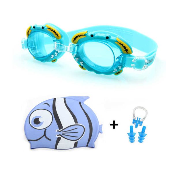 goggles Jungen und Mädchen Brille Silikon Dolphin Fish Cap Ohrstöpsel Nasenset Tauchen wasserdichte Kinderschwimmbadbrille P230601 Gut