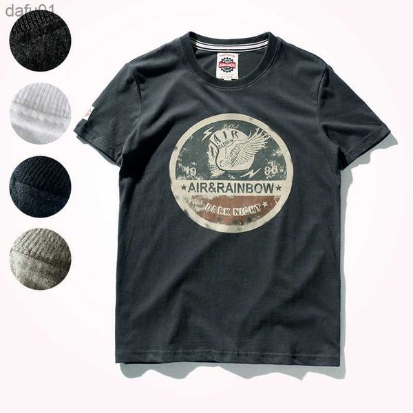 Sommer Neue Kurzarm Oansatz Gedruckt T-shirt männer Mode 100% Baumwolle Gewaschen Alte Lose Gebürstetem Stoff Große Größe Casual tops L230520