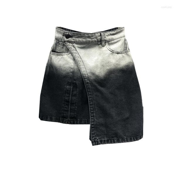 Saias Dark Academia Saia Mini Curto Preto Contraste Tie Dye A-line Assimétrico Denim Retro Feminino Acubi Moda