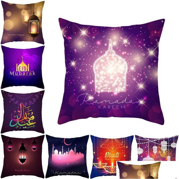 Federa 40 Stili Ramadan Home Er Islamico Fantastico Colorf Lights Cuscino per divano Stampa su un lato Dh1403 Drop Delivery Garden Dhm2C