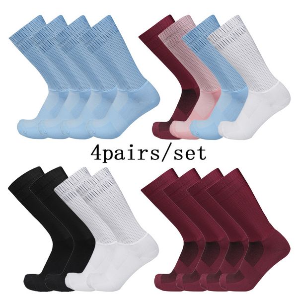 Спортивные носки 4pairs/set Aero Cycling Socks Pro Team Racing Nops Socks Силиконовые летние летние калетины Ciclismo 230601