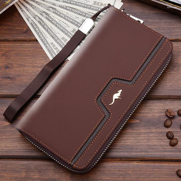 Кошельки мужской кошелек бизнес бизнес, длинная молния, порт Monnaie Mobile Phone Bag 2023 большой емкость Portefeuille Homme Clutch Holder Card Holder