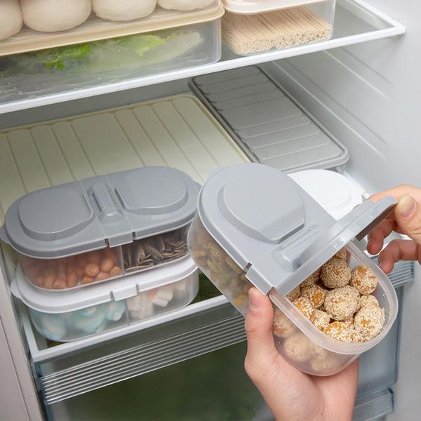 Garrafas de armazenamento Compartimento duplo Caixa de alimentos Lata selada Frutas Grãos Nozes Organizador Cozinha Geladeira Plástico