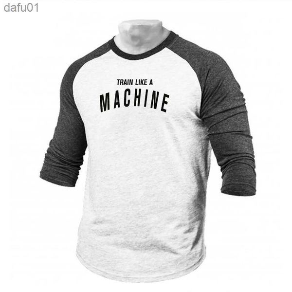 T-Shirt Casual Masculina Marca Confortável Roupas Esportivas Estampadas Outono Pulôver O-Neck Fashion TShirts Slim Fit Manga 3/4 TShirt L230520