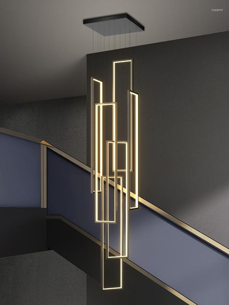 Pendelleuchten Moderne LED-Treppenleuchter Schwarz Minimalistische rechteckige Villa Duplex Nordic Luxus Loft Home Decor Decke